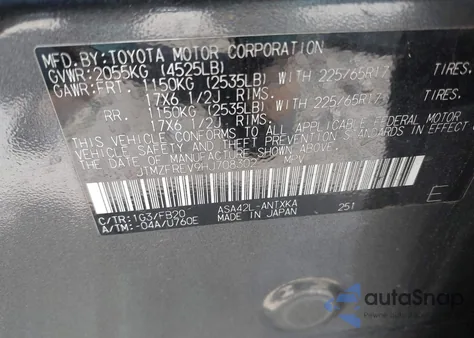 2017 Toyota Rav4 Le из США, поврежденный, VIN JTMZFREV9HJ708302